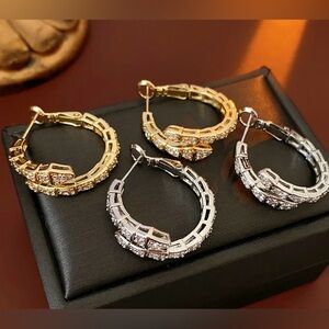 Elegant Copper plated Silver and Gold  zirconia Hoop  Earrings
